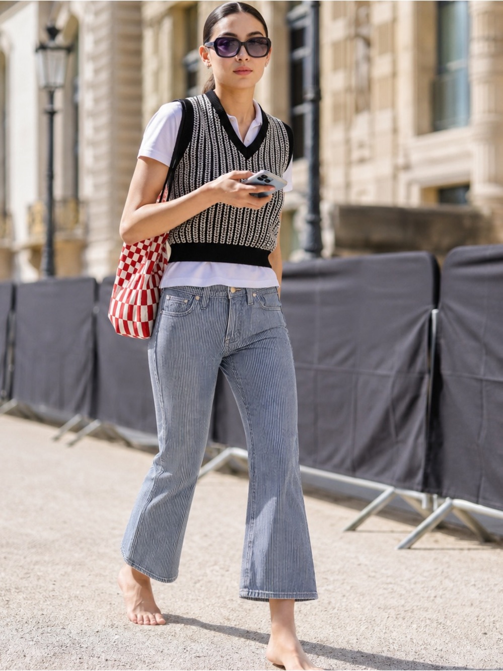 J.Crew High-Rise Crop Flare Jeans Railroad PinStripe Size 27